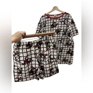 Vintage 90s Winter Snowboarding Skiing Moose Pajama Set Size Large